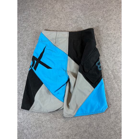 Vintage Y2K Fox Head Board Shorts Kids 26 Black Blue Colorblock Swim Summer - Picture 7 of 8